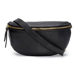 Ledertasche Sling-Tasche in Schwarz für Damen mit Reißverschluss und Abnehmbar Schultergurt, Bauchtasche Stylisch, 25 x 10 x 5.5 cm von Elie Beaumont
