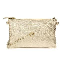 Pouch Clutch -Tasche Ledertasche Echtleder mit abnehmbaren Lederriemen Gold, 25x15x1.5 cm von Elie Beaumont