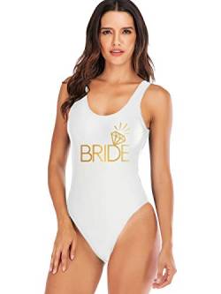 Elightvap Bride to Be Squad Frauen Einteiler Badeanzüge Brief Druck Bademode High Cut Monokini Brautjungfer Team Badeanzüge, Weiß 1-Braut Diamant, XL von Elightvap