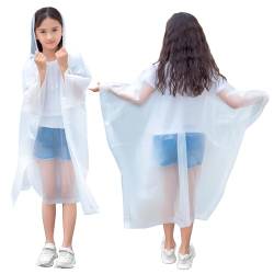 2 Stück Kinder Regenmäntel mit Kapuze, Leichter Kleinkind Regenbekleidung Wiederverwendbar Eva-Ponchos, Faltbare Regenschutz für Jungen Mädchen, Unisex Regencape für Schule gehen/Camping (Weiß) von Elitecran