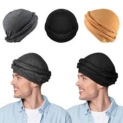 Elitecran 3 StüCk Kopftuch Herren, Turban FüR Herren Satin, Twist Kopfbedeckung Herren Bandana, Halo-Turban, Satin GefüTtertes Kopftuch, Stretch-Durag-Modal, Kopftuch FüR Outdoor-Joggen von Elitecran