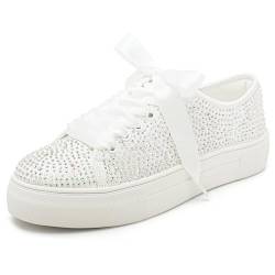 Elivandon 9995 Hochzeit Schuhe Spitze Braut Sneakers 3,7cm Plattform Braut Tennis Schuhe Sparkling Strass Hochzeit Sneakers Farbe Elfenbein,Größe 37 EU (4 UK) von Elivandon