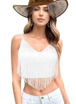 Ella Lust Boho Festival Outfit Damen - Fransen Cami Top Sexy Sommer Rock Set für Rave Party Crop Oberteil Shirt und Bodysuit(White,S,10741r) von Ella Lust