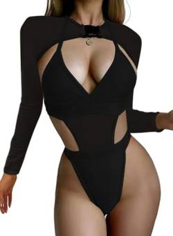 Ella Lust Rave-Outfits für Frauen sexy Club-Party Netz-Schnalle Bauchfreies Top Neon-Bodysuit Badeanzug EDC Konzert Festival 2-teiliges Set(Black,XL,1017r) von Ella Lust