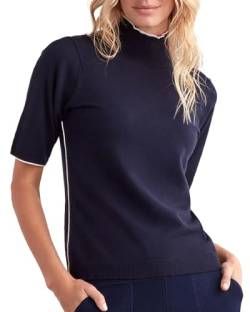 ELLEN TRACY Damen Carlee Rollkragenpullover mit Stehkragen und Ellbogenärmeln Pullover, Elfenbein/Navy, X-Groß von Ellen Tracy