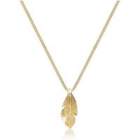 Elli Premium Kette mit Anhänger Feder Boho Look Luxuriös 585 Gelbgold, Boho von Elli Premium