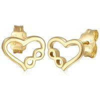 Elli Premium Paar Ohrstecker Herz Liebe Unendlichkeit Infinity 375er Gelbgold, Herz, Infinity von Elli Premium