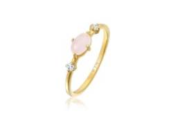 Fingerring ELLI PREMIUM "Rosa Quarz Topas Edelstein Klassik 375er Gelbgold" Fingerringe Gr. 52 mm, mit Steinen, Gelbgold 375, 1.3 mm, goldfarben (gold, rosa) Damen Fingerringe von Elli Premium