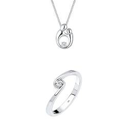 Diamore Damen-Halskette mit Anhänger Mutter Kind Elegant Liebe Diamant 0,03 Karat silber 925 weiß + Diamore Damen-Ring 925 Sterling Silber Diamant weiß Gr.56 (17.8) 0604941213_56 von Elli