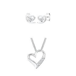 Diamore Damen Ohrstecker Herz 925 Sterling Silber Diamant weiß 0,06 ct + Diamore Halskette Herz Ewigkeit Diamant (0.06 ct.) 925 Silber von Elli