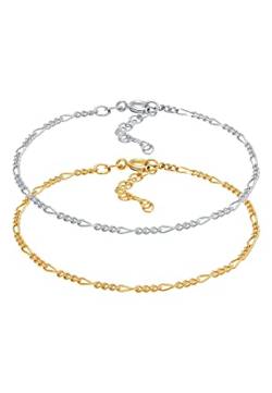 Elli Armband Damen Figaro Set Basic Bicolor Trend Verstellbar in 925 Sterling Silber vergoldet von Elli