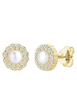Elli DIAMONDS Ohrringe Damen Ohrstecker mit Diamant Süßwasserzuchtperle Elegant in 375 Gelbgold von Elli