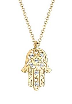 Elli Halskette Damen Hamsa Hand Anhänger mit Kristallen in 925 Sterling Silber Vergoldet von Elli