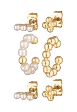 Elli Ohrringe Damen Ohrstecker Kugeln Set Earcuff Glasperlen Goldfarben von Elli