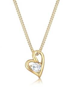 Elli PREMIUM Halskette Damen Herz Liebe Bezaubernd mit Zirkonia Steinen 585 Gelbgold von Elli