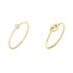 Elli PREMIUM Ring Damen Solitär Klassisch mit Zirkonia Kristalle aus 375 Gelbgold & PREMIUM Ring Damen Knoten Geo Minimal in 375 Gelbgold von Elli