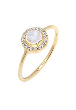 Elli PREMIUM Ring Damen Verlobung Mondstein mit Diamant (0.08 ct) aus 585 Gelbgold von Elli