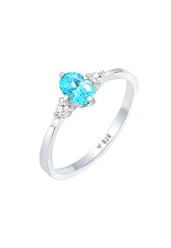 Elli Ring Damen Solitär Blau Oval Verlobung mit Zirkonia Kristallen in 925 Sterling Silber von Elli