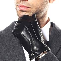 ELMA Winter-Lederhandschuhe für Herren – Herren-Handschuhe aus Kaschmir/Fleece gefüttert, Handschuhe für Motorradfahren, Reiten, Schwarz / Braun - Schwarz - 9.5 ( US Standardgröße ) von Elma