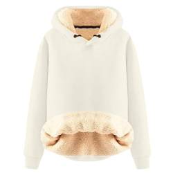 Elogoog Damen Pullover Hoodie Dickes Schwergewicht Sherpa gefüttert Känguru Tasche Winter Winddicht Warm Fleece Sweatshirt Einfarbig Hoodie Sweatshirt Teddy Fleece Kapuzenpullover（a-Beige,XXL） von Elogoog