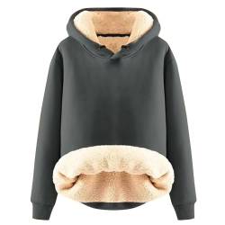 Elogoog Damen Pullover Hoodie Dickes Schwergewicht Sherpa gefüttert Känguru Tasche Winter Winddicht Warm Fleece Sweatshirt Einfarbig Hoodie Sweatshirt Teddy Fleece Kapuzenpullover（a-Dunkelgrau,L） von Elogoog