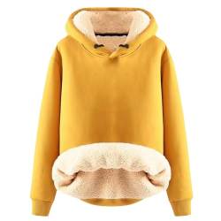 Elogoog Damen Pullover Hoodie Dickes Schwergewicht Sherpa gefüttert Känguru Tasche Winter Winddicht Warm Fleece Sweatshirt Einfarbig Hoodie Sweatshirt Teddy Fleece Kapuzenpullover（a-Gelb,3XL） von Elogoog