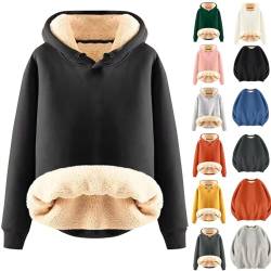 Elogoog Damen Pullover Hoodie Dickes Schwergewicht Sherpa gefüttert Känguru Tasche Winter Winddicht Warm Fleece Sweatshirt Einfarbig Hoodie Sweatshirt Teddy Fleece Kapuzenpullover（a-Schwarz,M） von Elogoog