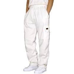 Elogoog Herren Hose Jogger Chino Cargo Jeans Hosen Stretch Sporthose Herren Hose mit Taschen Slim Fit Freizeithose Outdoorhose（1a2-Weiß,S） von Elogoog