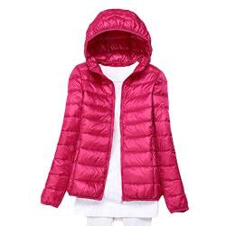 Elonglin Damen Daunenjacke Ultraleichter Kapuze Kurze Winter Mantel Plus Size Rote Rose M von Elonglin