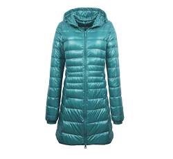 Elonglin Damen Daunenjacke Ultraleichter Mittellange Kapuze Winter Mantel Plus Size Malachitgrün 4XL von Elonglin