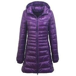 Elonglin Damen Daunenjacke Ultraleichter Mittellange Kapuze Winter Mantel Plus Size lila 5XL von Elonglin