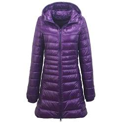 Elonglin Damen Daunenjacke Ultraleichter Mittellange Kapuze Winter Mantel Plus Size lila L von Elonglin