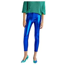 Elonglin Damen Leggings Hose Freizeit Metallic Glanz Party Nachtclub Kunstleder High Waist Skinny Blau One Size von Elonglin