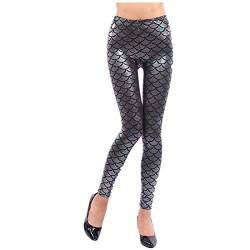 Elonglin Damen Leggings Sexy Mermaid Meerjungfrau Glanz Leggings Fisch Schuppen Scale Glänzend Strumpfhose Hose Frau Pants Blau Grau DE XS(Asie M) von Elonglin