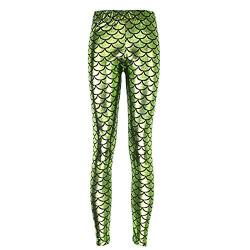 Elonglin Damen Leggings Sexy Mermaid Meerjungfrau Glanz Leggings Fisch Schuppen Scale Glänzend Strumpfhose Hose Frau Pants Hell Grün DE L(Asie XXL) von Elonglin