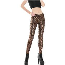 Elonglin Damen Leggings Sexy Mermaid Meerjungfrau Glanz Leggings Fisch Schuppen Scale Glänzend Strumpfhose Hose Frau Pants Kaffee DE M(Asie XL) von Elonglin