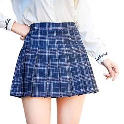 Elonglin Damen Mädchen Faltenrock Mini Skirt Karierter Rock Hohe Taille Blau M von Elonglin