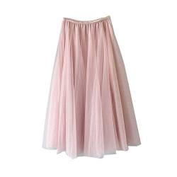 Elonglin Damen Mädchen Mode Plissee Rock Plisseerock Einfarbig Röcke Freizeitrock Mittellang Gazerock Elegant Pink One Size(Länge-78CM) von Elonglin