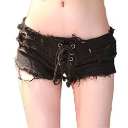 Elonglin Damen Mini Shorts Zerrissene Hot Strand Kurze Hose Clubwear Schnüren Jeans Sehr tiefer Bund Schwarz DE S (Asie L) von Elonglin