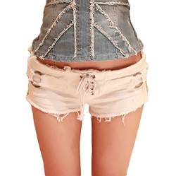 Elonglin Damen Mini Shorts Zerrissene Hot Strand Kurze Hose Clubwear Schnüren Jeans Sehr tiefer Bund Weiß DE S (Asie L) von Elonglin