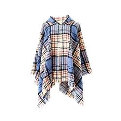 Elonglin Damen-Pullover, Poncho, Kapuzenpullover, mit Fransen, weich und warm, aus Strick, kariert / stark, bedruckt, Schalkragen, Cape, Mantel, Tassel, Poncho, Cardigan Gr. One size, 997 blau von Elonglin