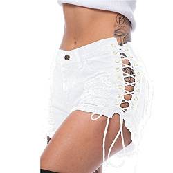 Elonglin Damen Shorts Slim Kurze Hose Zerrissene Löcher Hot Mini Jeans Ausgefranste Seil String 198 Weiß DE 36 (Asie S) von Elonglin