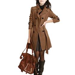 Elonglin Damen Trench Wolljacke Winter Herbst Mantel Trenchcoat Zweireiher mit Gürtel Leicht tan DE XXL(Asie 5XL) von Elonglin