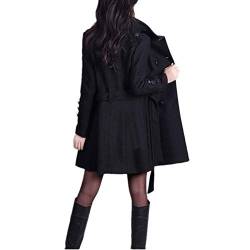 Elonglin Damen Trench Wolljacke Winter Herbst Mantel Trenchcoat Zweireiher mit Gürtel Schwarz DE XS (Asie L) von Elonglin