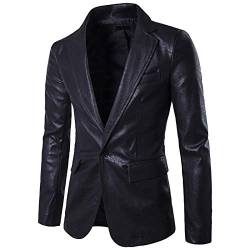 Elonglin Herren Anzugjacken Sakkos PU Leder Blazer Slim Fit Hochzeit Freizeit Business Schwarz XL von Elonglin