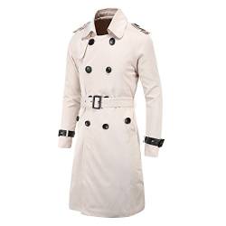 Elonglin Herren Herbst Winter Lange Mantel mit Gürtel Trenchcoat Zweireiher Slim Fit Beige DE L (Asien XXL) von Elonglin