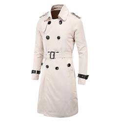 Elonglin Herren Herbst Winter Lange Mantel mit Gürtel Trenchcoat Zweireiher Slim Fit Beige DE M (Asien XL) von Elonglin