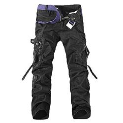 Elonglin Herren Jungen Cargo Hose Lange Einfarbig Freizeithosen Sport Multi Taschen Lose (ohne Gürtel) Shwarz DE 34(Asie 36) von Elonglin