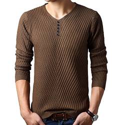 Elonglin Herren Pullover Zopfmuster Feinstrick V-Ausschnitt Langarm Einfarbig Braun DE S (Asien L) von Elonglin