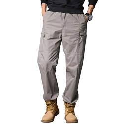 Elonglin Herren Retro-Cargo-Hose, Baumwolle, legere Hose, elastische Taille, Militär, Armee, Combat, Arbeitshose, lockere Passform Gr. 58, grau von Elonglin